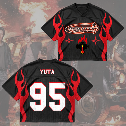 NCT 127 The Redline Tour Cyber Red Flame Mesh-Mix-Trikot Geschenk für Fans