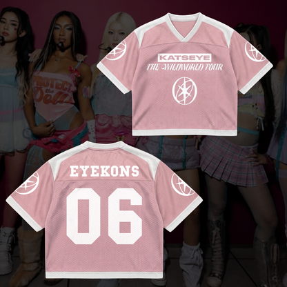 Chic KATSEYE The Wildworld Tour Mixed Mesh Jersey Pastel Pink Streetwear Fan Gifts