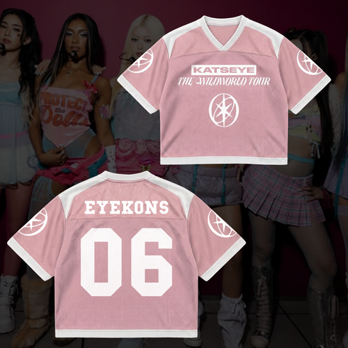 Chic KATSEYE The Wildworld Tour Mixed Mesh Jersey Pastel Pink Streetwear Fan Gifts