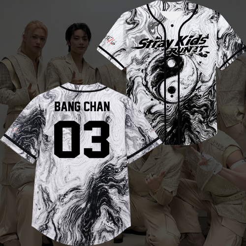 Stray Kids Run It World Tour Graphic Baseball Jersey White Marble Kpop Streetwear Gift For Fans