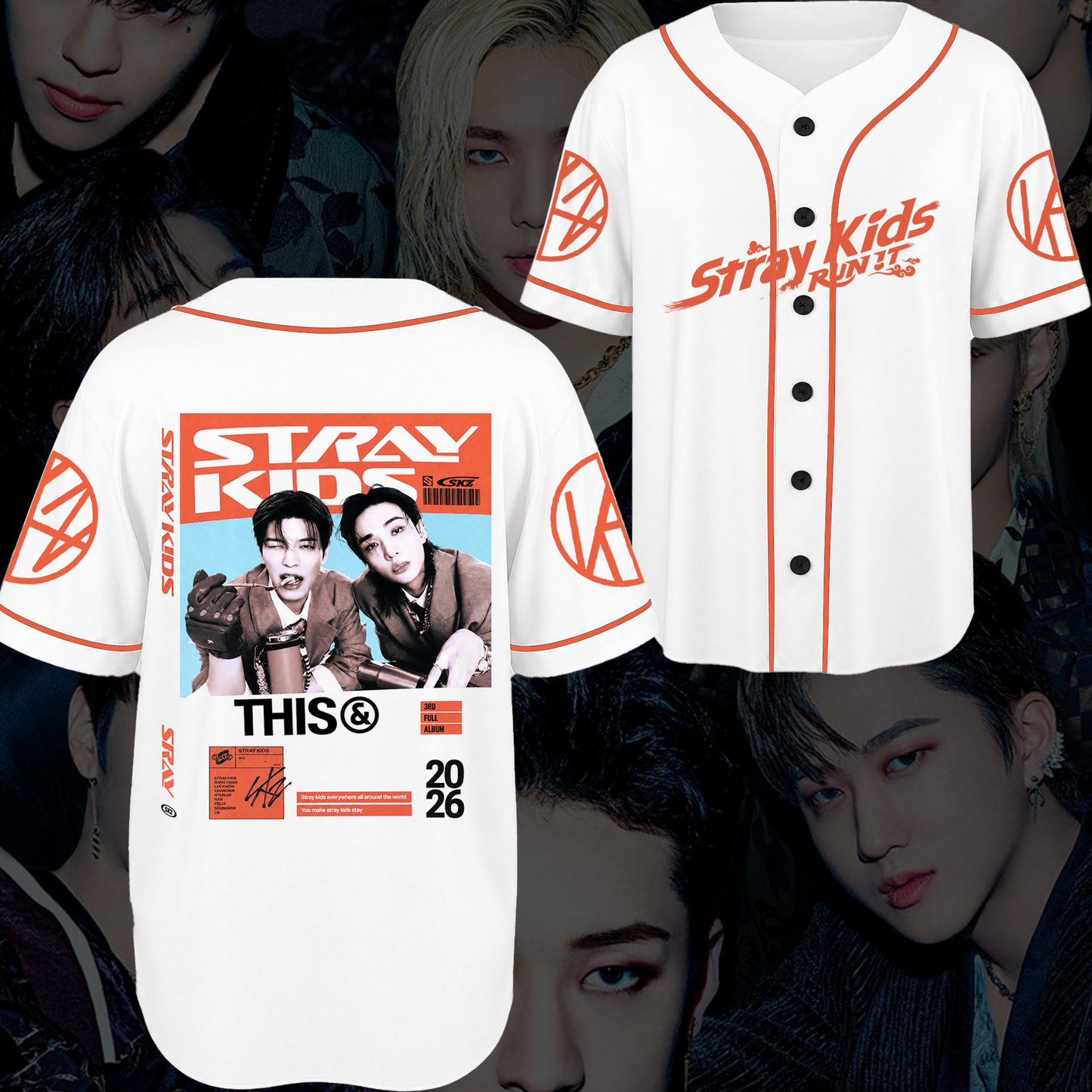 Handsome Stray Kids Baseball Jersey Run It Tour White Varsity Fan Gifts