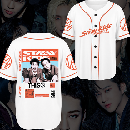 Handsome Stray Kids Baseball Jersey Run It Tour White Varsity Fan Gifts