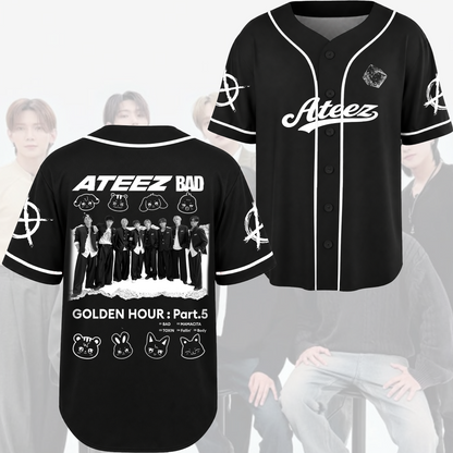 Ateez BAD Golden Hour Streetwear Baseball Jersey Gift for Fans