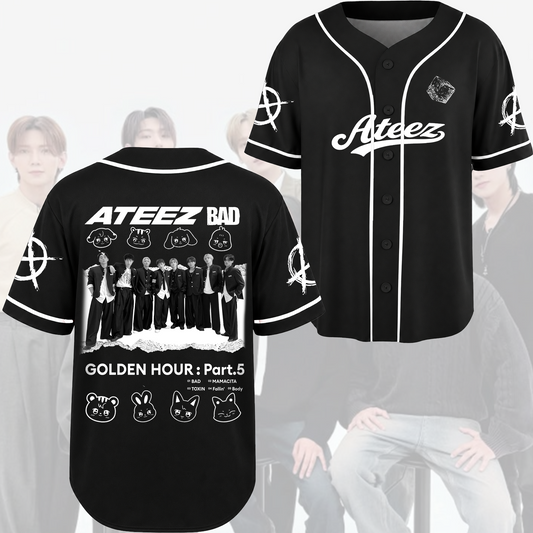 Ateez BAD Golden Hour Streetwear Baseball Jersey Gift for Fans