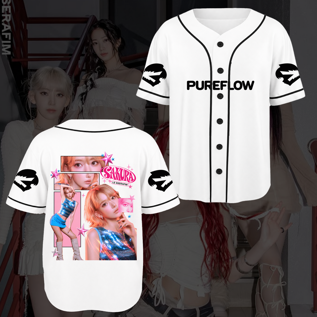 Collage LE SSERAFIM Pureflow Concert Tour Baseball Jersey Gift For Fans