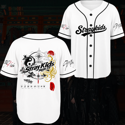Stray Kids Run It World Tour Baseball Jersey Golden Dragon Red Sun Style Gift For Fans