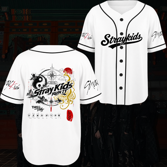 Stray Kids Run It World Tour Baseball Jersey Golden Dragon Red Sun Style Gift For Fans