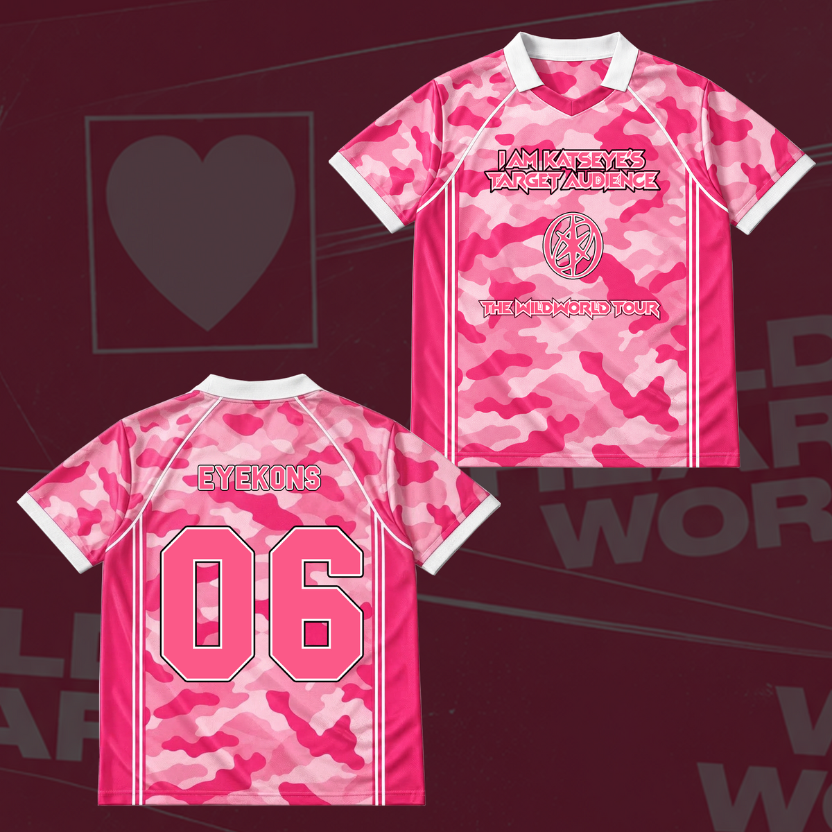 Katseye The Wildworld Tour Pink Camo Winged Neck Baseball Shirt Gift for Fans
