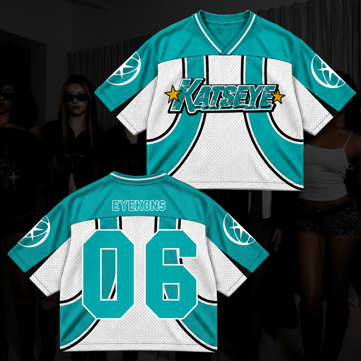 Katseye Wildworld Tour Retro Sporty Teal White Mixed Mesh Jersey Outfit For Eyekons