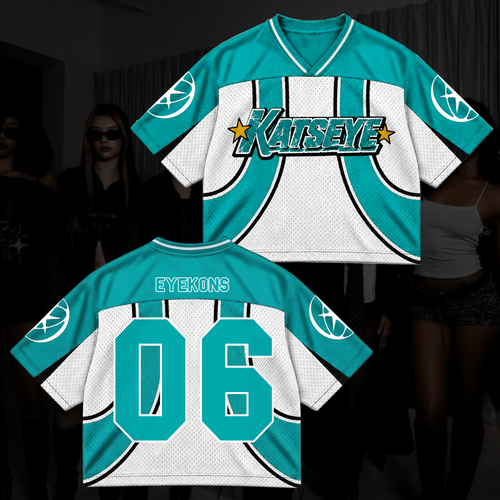 Katseye Wildworld Tour Retro Sporty Teal White Mixed Mesh Jersey Outfit For Eyekons