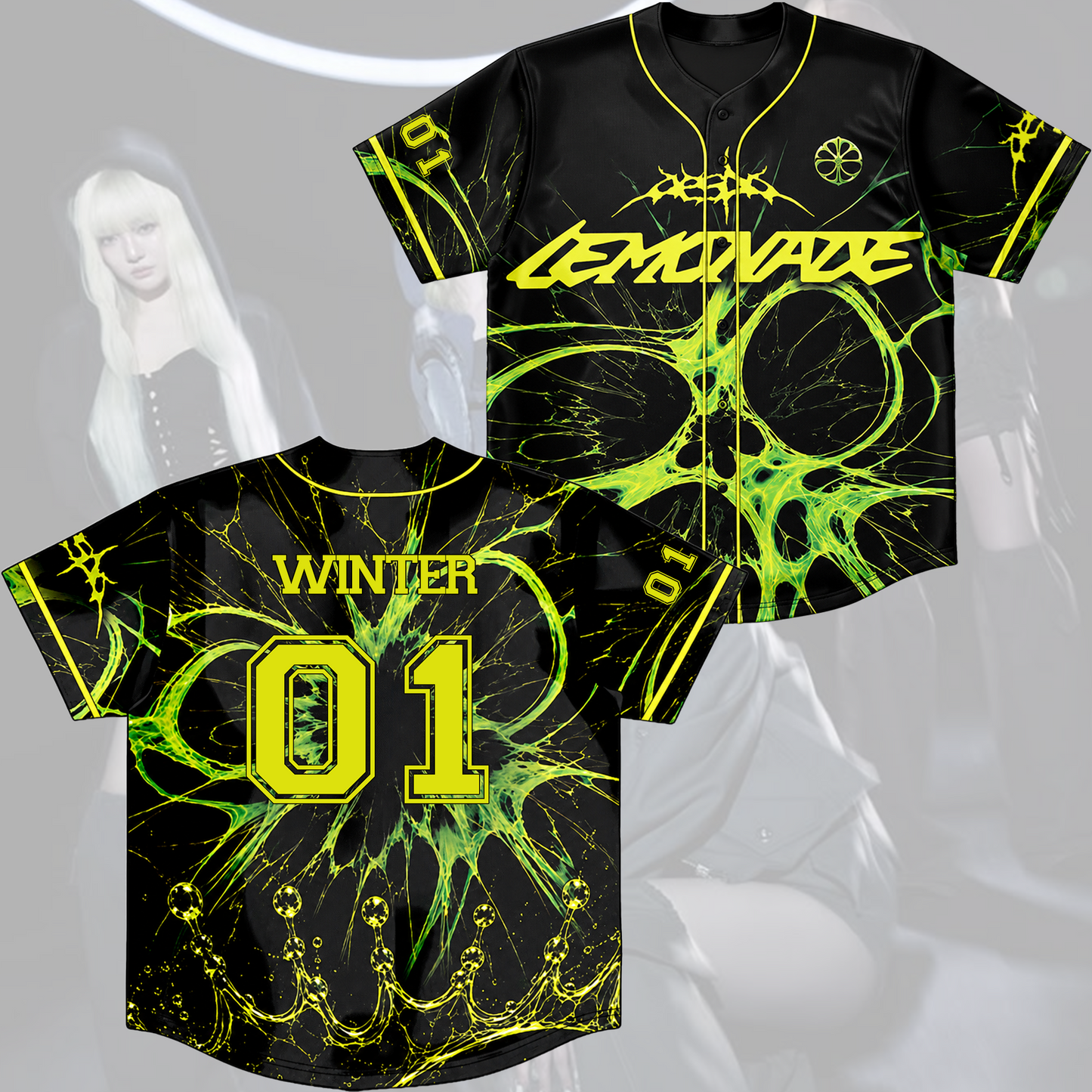 Aespa Lime Lemon  Baseball Jersey Cyberpunk Neon Apparel Fan Edition