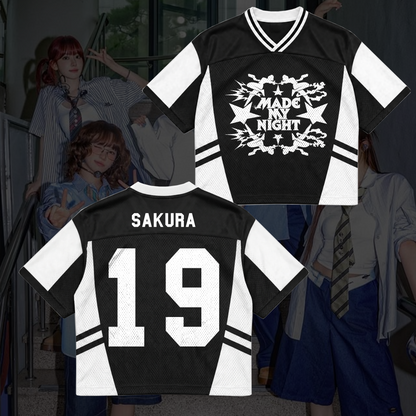 LE SSERAFIM Made My Night Tour Petrolfarbenes/Pinkes Mixed-Mesh-Trikot Fan-Geschenke