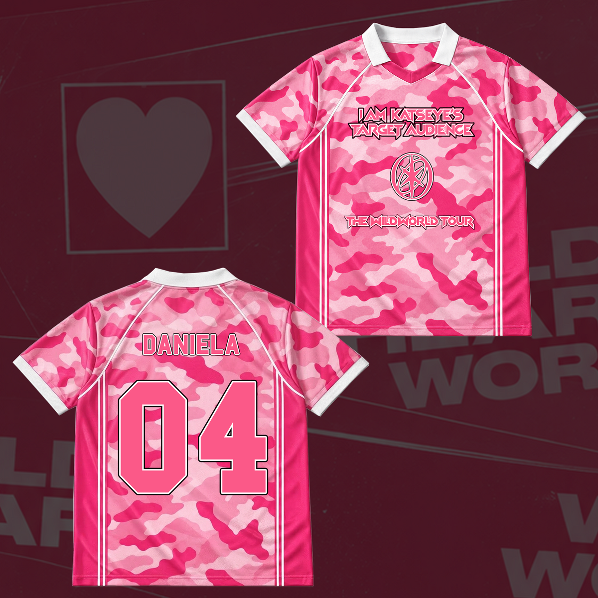 Katseye The Wildworld Tour Pink Camo Winged Neck Baseball Shirt Gift for Fans