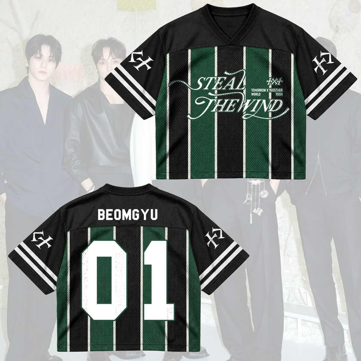 TXT Steal The Wind Tour Pinstripe Blokecore Mixed Mesh Jersey For MOA Fans