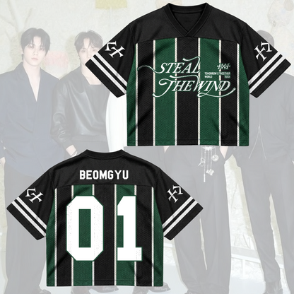 TXT Steal The Wind Tour Pinstripe Blokecore Mixed Mesh Jersey For MOA Fans