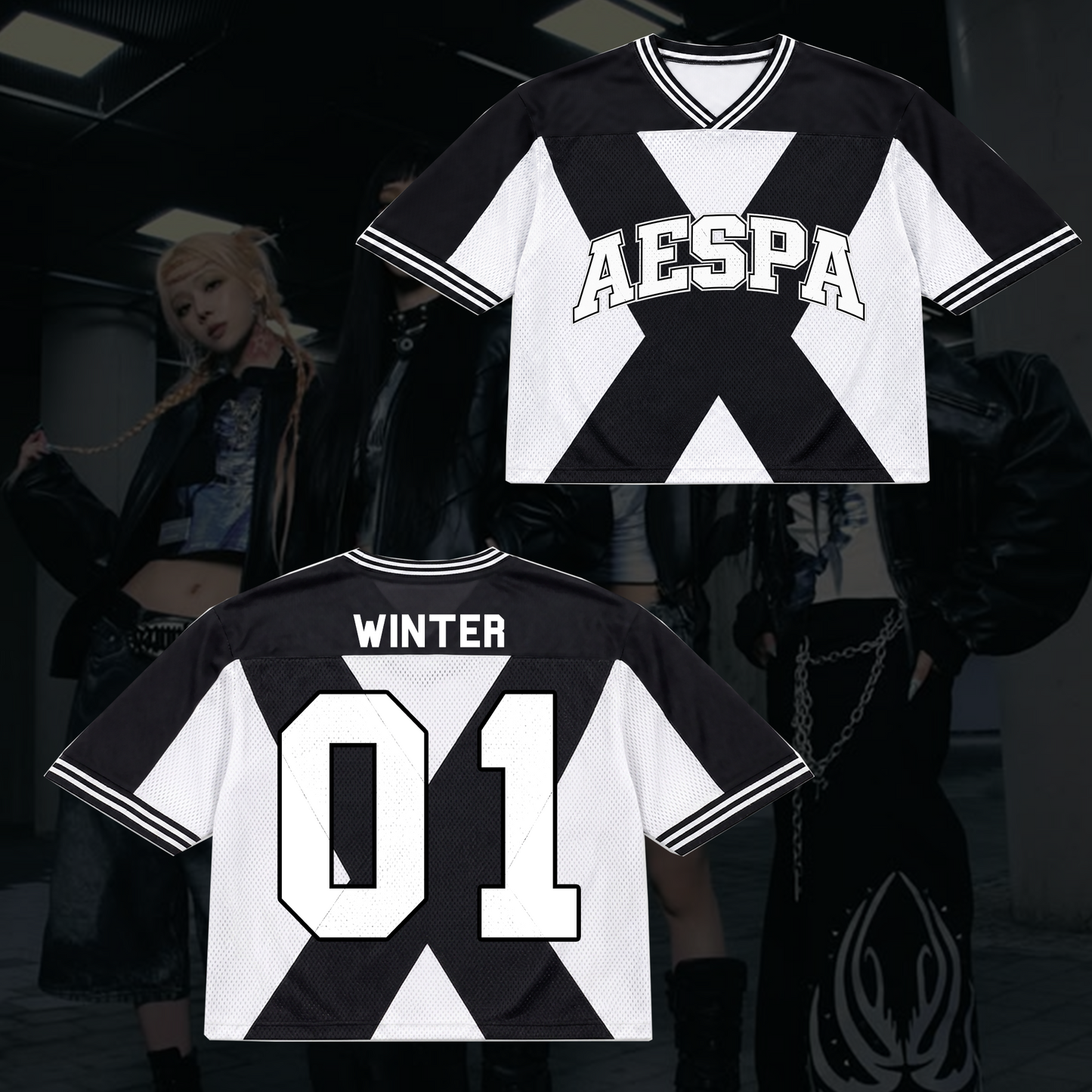Monochromatic Aespa Synk Complexity Tour Mixed Mesh Jersey Fan Gifts