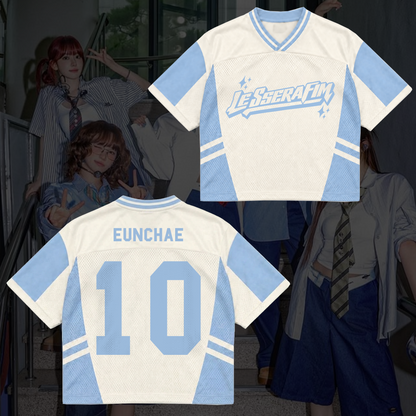 LE SSERAFIM Made My Night Tour Petrolfarbenes/Pinkes Mixed-Mesh-Trikot Fan-Geschenke