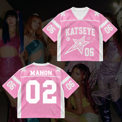 KATSEYE Pink Star Mixed Mesh Jersey Concert Merch Gift For Fans