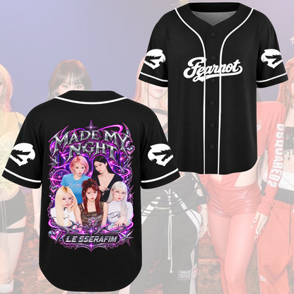 Aesthetic Y2K LE SSERAFIM Make My Night Baseball Jersey Shirt Gift for Fearnot