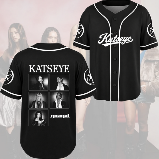 KATSEYE Animal Song Merch Black Monochrome Grid Graphic Baseball Jersey Fan Edition