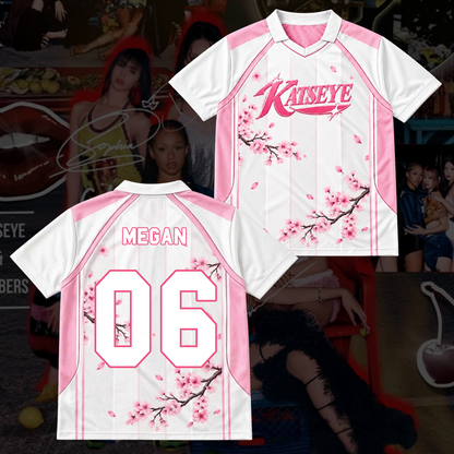 KATSEYE Pink Floral Winged Neck Baseball Shirt The Wildworld Tour Gift for Fan