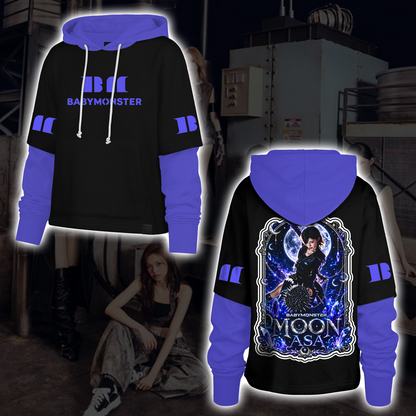 Dreamy Choom Tour Babymonster Moon Dark Aesthetic Shortstop Hoodie Halloween Gift for Fans