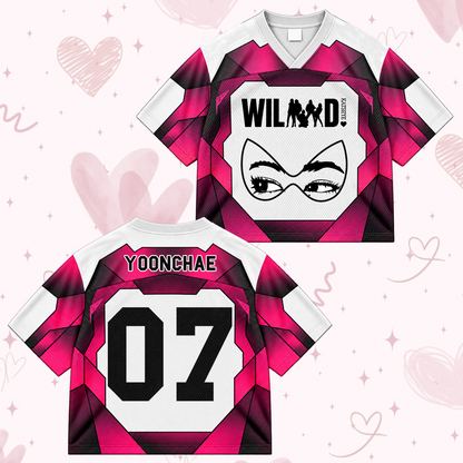 Katseye Wild Album The Wildworld Tour Mixed Mesh Jersey Pink Colorblock Sporty Shirt For EYEKONS Fans