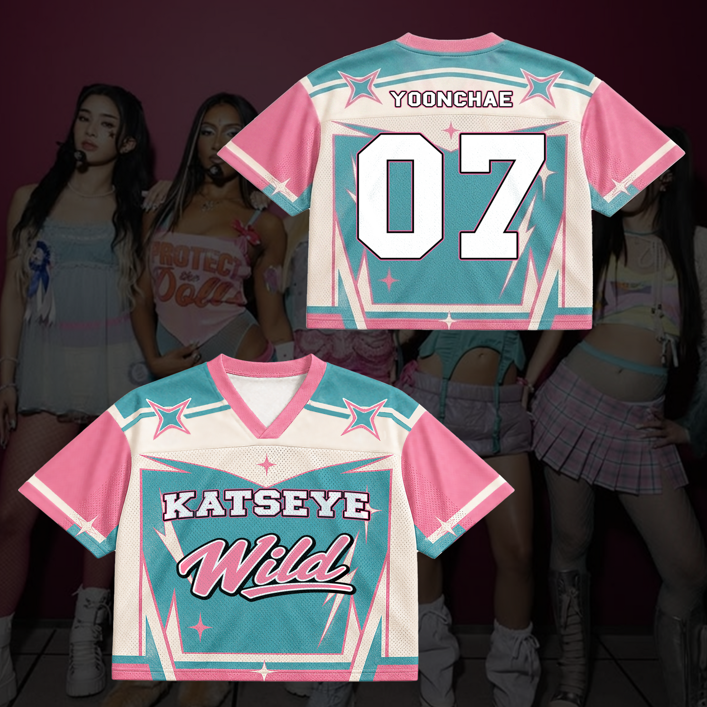 Pastel KATSEYE The Wildworld Tour Mixed Mesh Jersey Cool Gift for Fans
