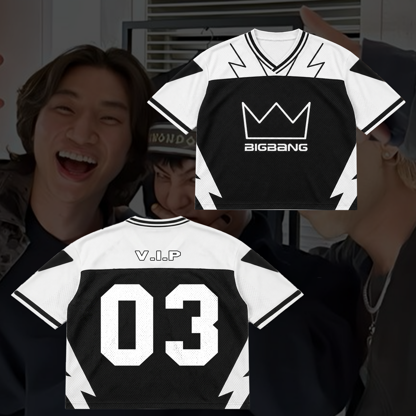 Retro BIGBANG Crown Mixed Mesh Jersey Cosmos Concert Outfit Perfect Gift for Fans