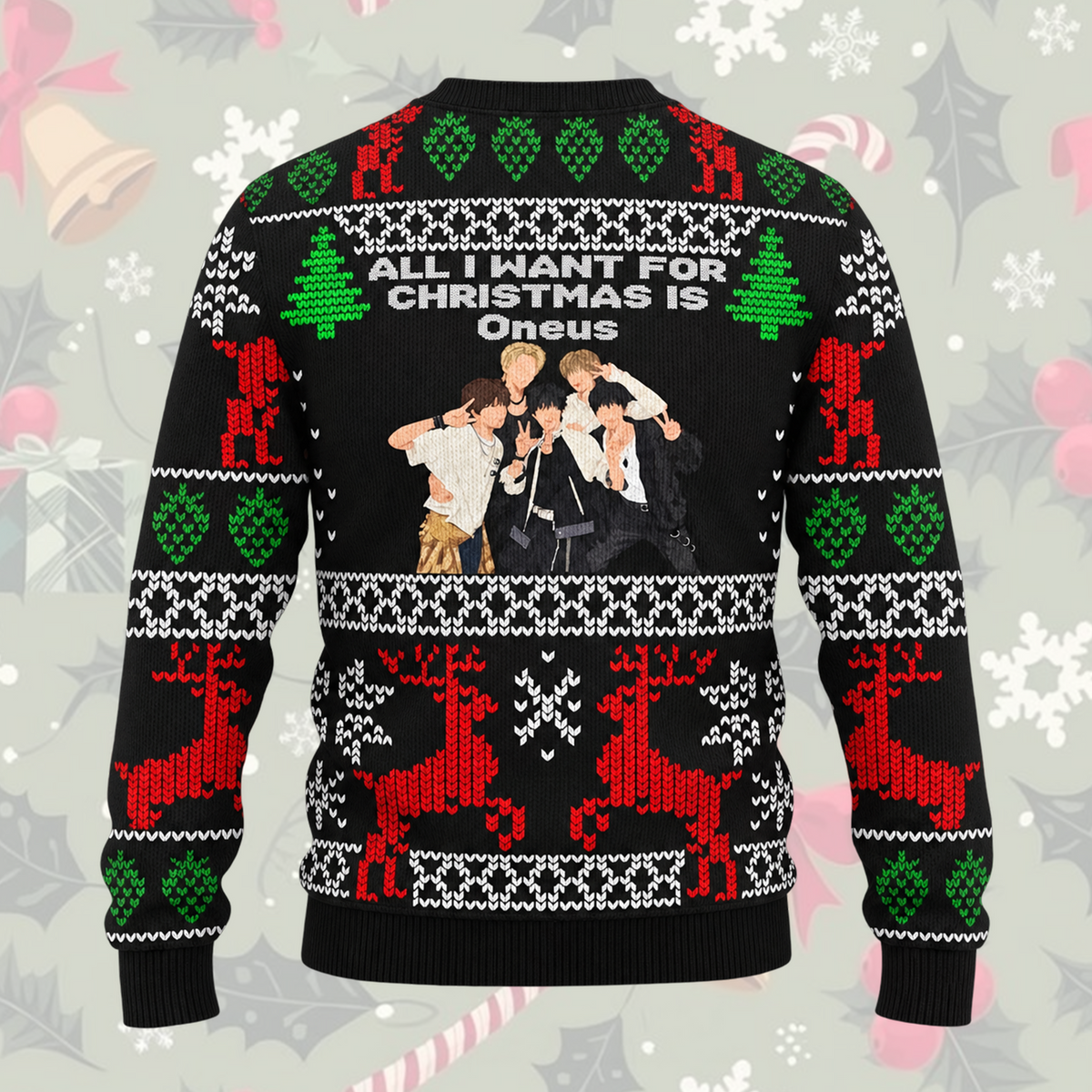 All I Want For Christmas Is Oneus Black Ugly Sweater Full Moon Gift For Fans