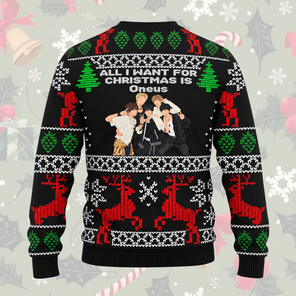 All I Want For Christmas Is Oneus Black Ugly Sweater Full Moon Gift For Fans