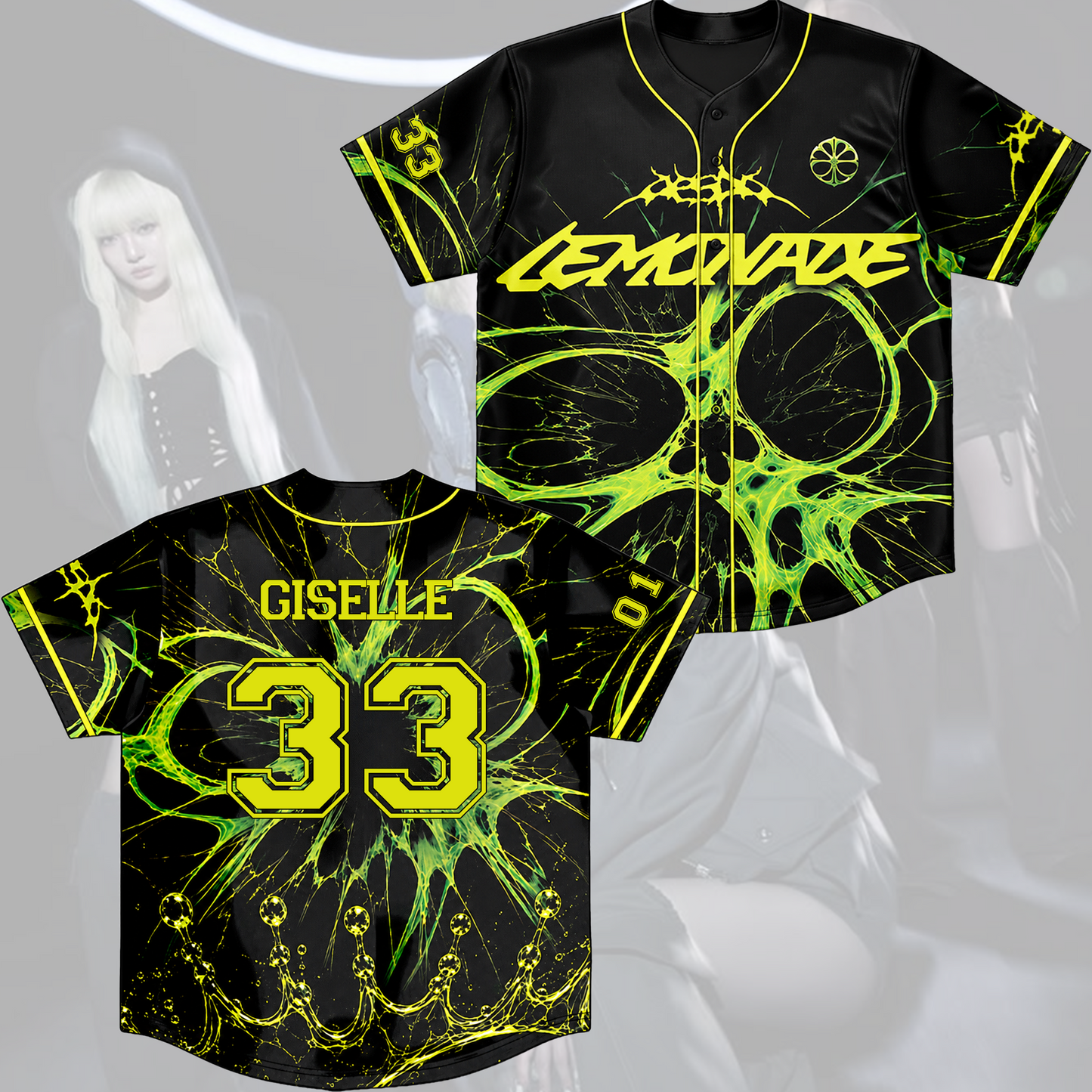 Aespa Lime Lemon  Baseball Jersey Cyberpunk Neon Apparel Fan Edition