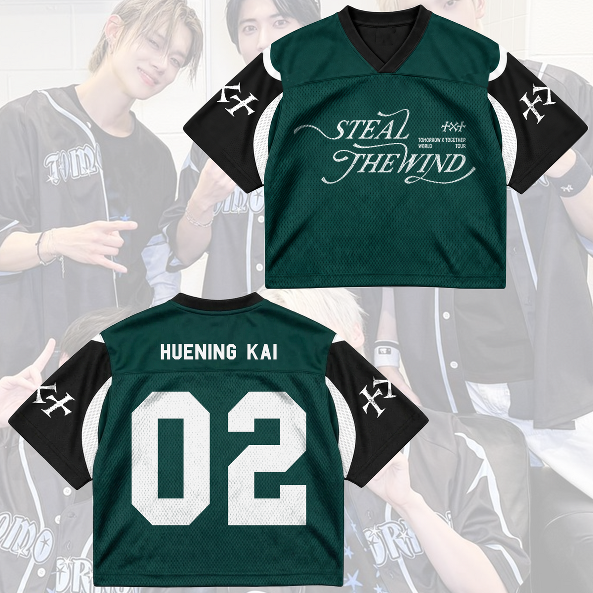 TOMORROW X TOGETHER Steal The Wind Tour Dark Green Gameday Mixed Mesh Jersey For MOA