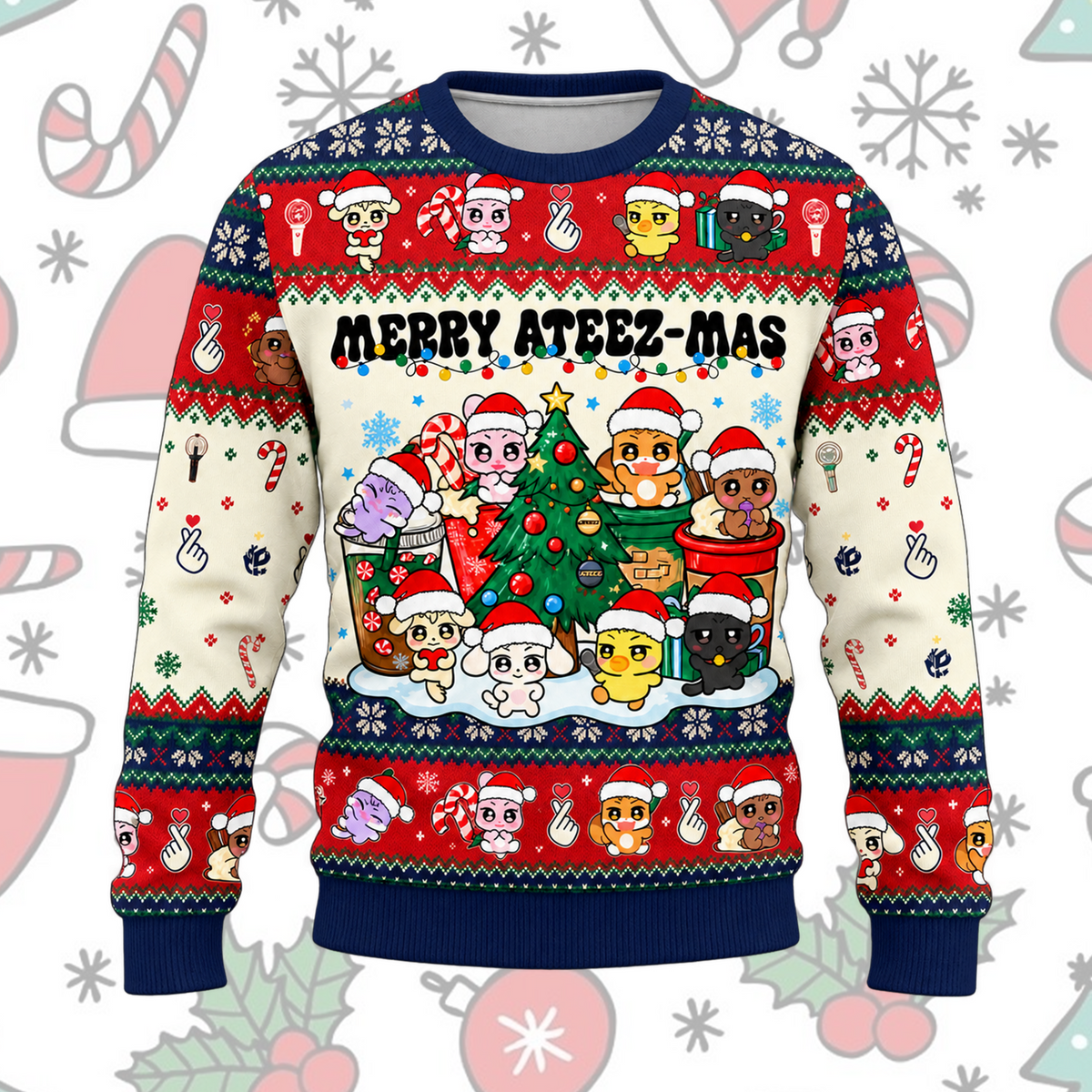 ATEEZ Christmas Ugly Sweater Merry Ateez-Mas Blue Collar Sweatshirt Gift For Fans
