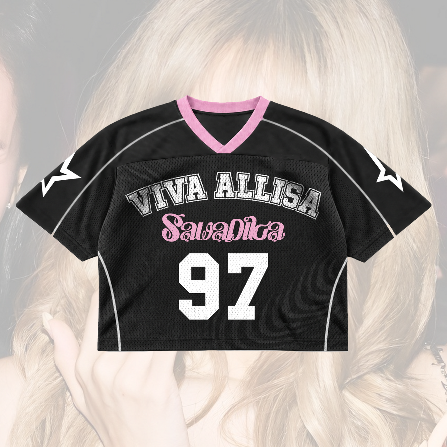 Lisa Sawatdeeka Mixed Mesh Jersey Black Kpop Blockcore Shirt Fan Gifts
