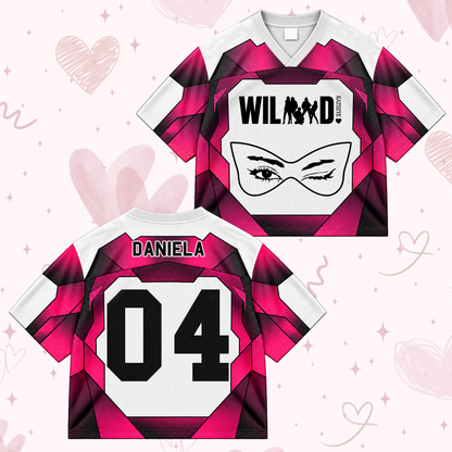 Katseye Wild Album The Wildworld Tour Mixed Mesh Jersey Pink Colorblock Sporty Shirt For EYEKONS Fans
