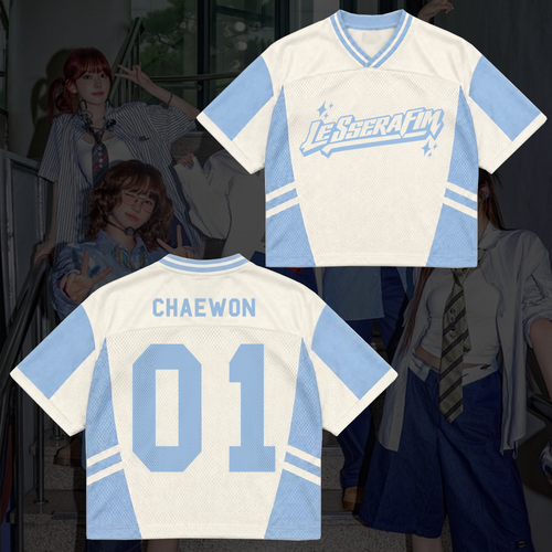 LE SSERAFIM Made My Night Tour Petrolfarbenes/Pinkes Mixed-Mesh-Trikot Fan-Geschenke
