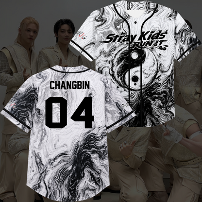 Stray Kids Run It World Tour Graphic Baseball Jersey White Marble Kpop Streetwear Gift For Fans