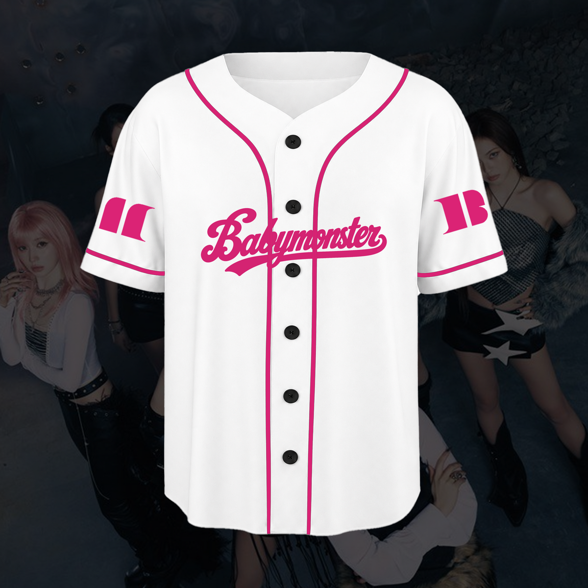 Upbeat I Like It Babymonster Pink Pop Baseball Jersey For Monstiez