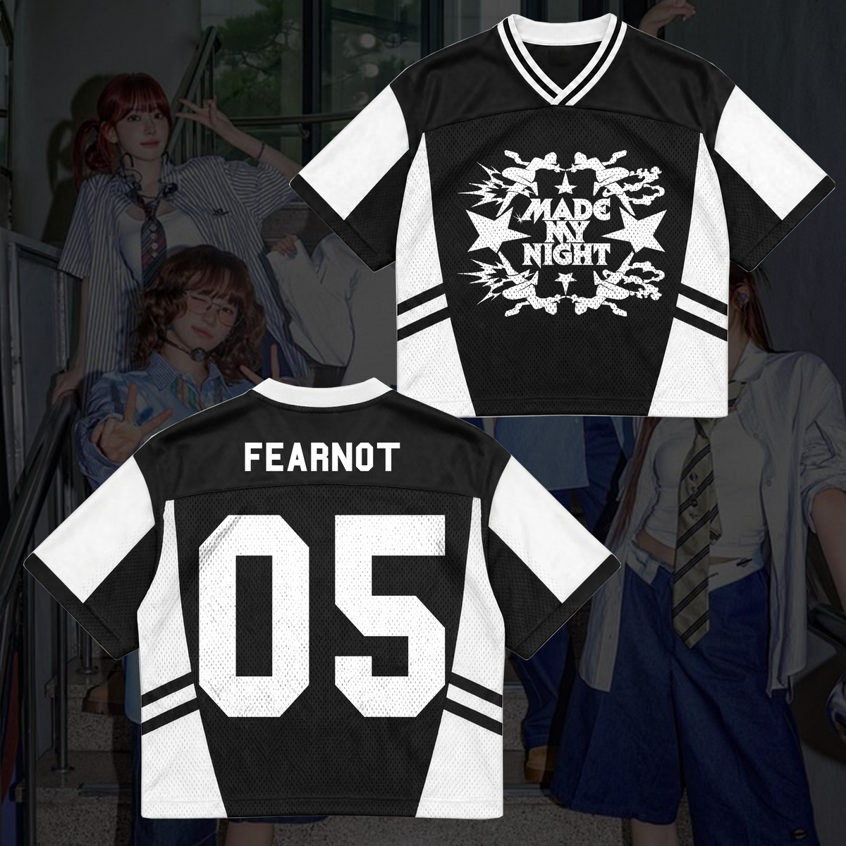 LE SSERAFIM Made My Night Tour Petrolfarbenes/Pinkes Mixed-Mesh-Trikot Fan-Geschenke