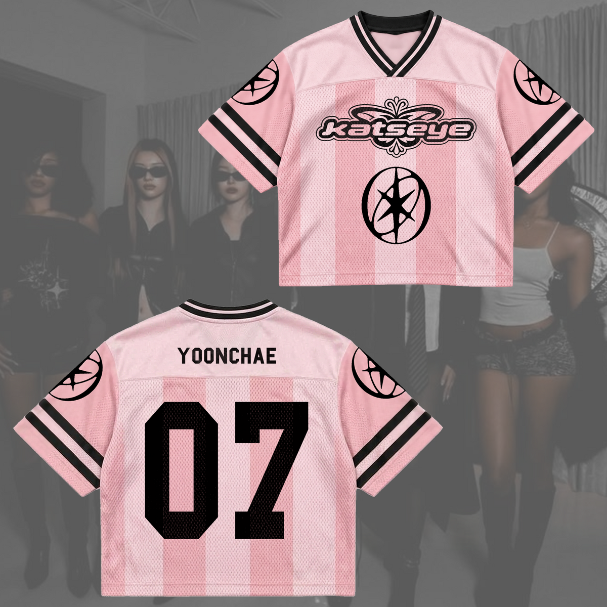 Captivating Katseye Pink Pop Mixed Mesh Jersey Concert Outfit Gift for Fans
