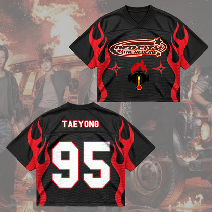 NCT 127 The Redline Tour Cyber Red Flame Mesh-Mix-Trikot Geschenk für Fans
