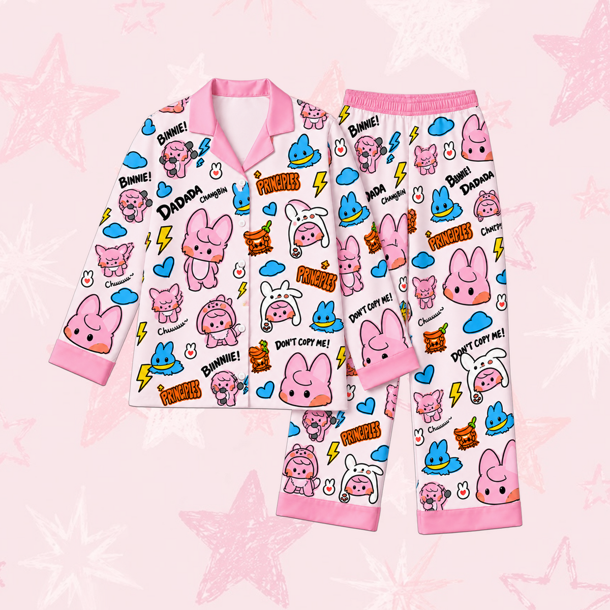 Charming Stray Kids Club Changbin Dwaekki Mascot Pastel Doodle Pajama Set For Stay