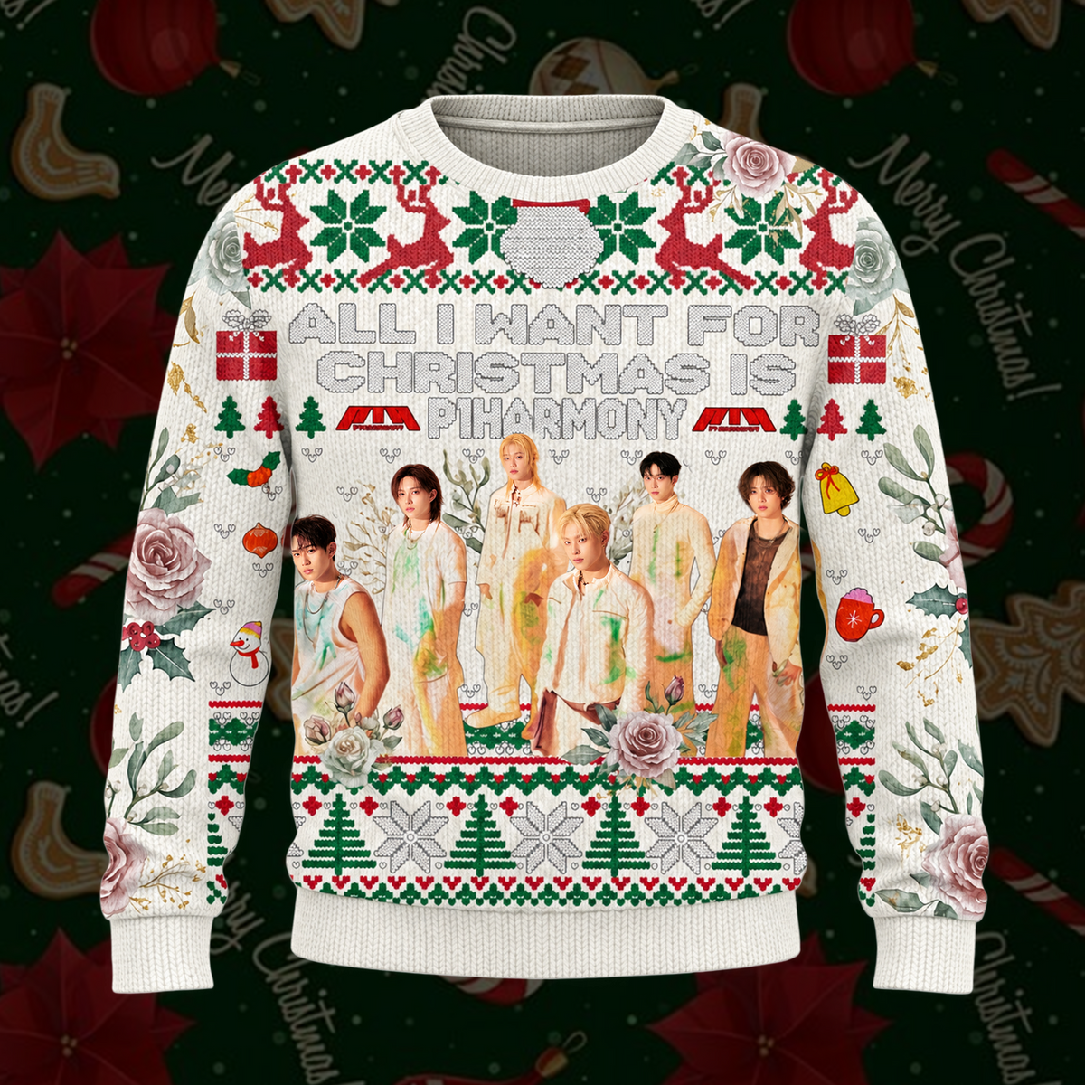 P1Harmony Christmas Ugly Sweater Floral All I Want For Christmas Is P1Harmony Sweatshirt Gift For Fans