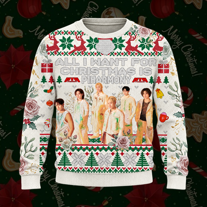 P1Harmony Christmas Ugly Sweater Floral All I Want For Christmas Is P1Harmony Sweatshirt Gift For Fans