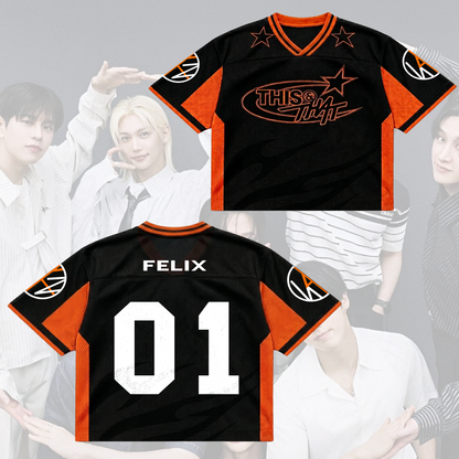 Retro Stray Kids This That Mixed Mesh Jersey Run It Tour Geschenk für Fans