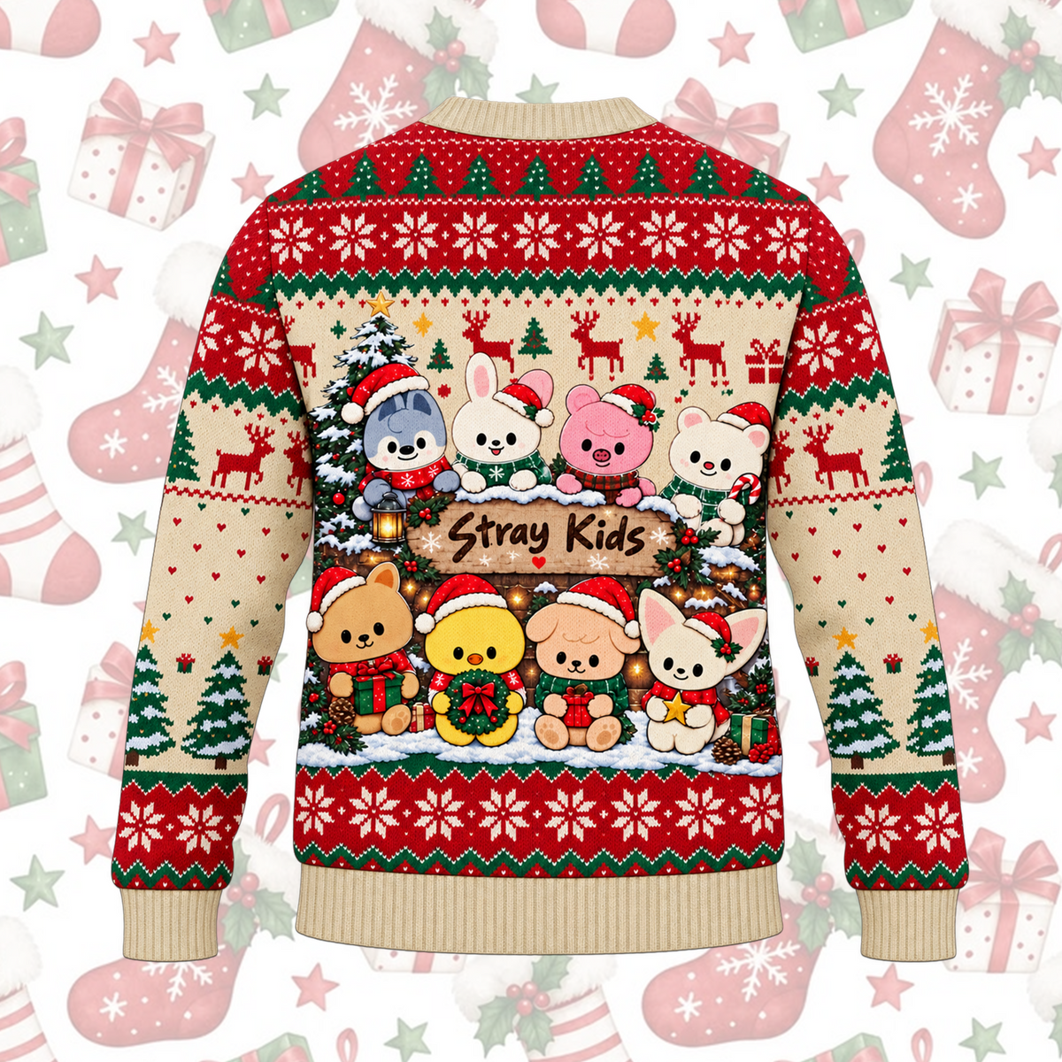 Stray Kids SKZOO Christmas Ugly Cardigan Winter Knit Sweater Gift For Fans