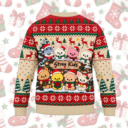 Stray Kids SKZOO Christmas Ugly Cardigan Winter Knit Sweater Gift For Fans