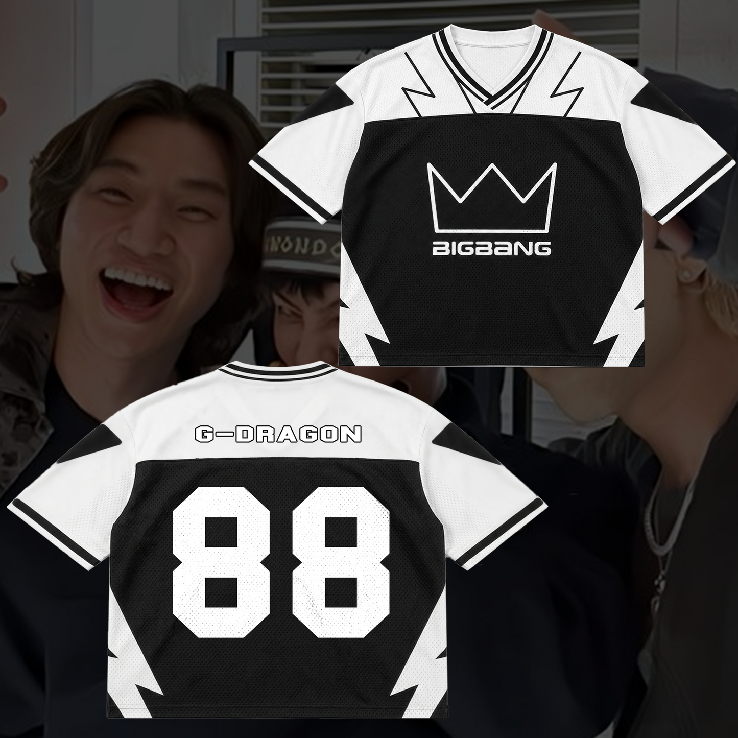 Retro BIGBANG Crown Mixed Mesh Jersey Cosmos Concert Outfit Perfect Gift for Fans