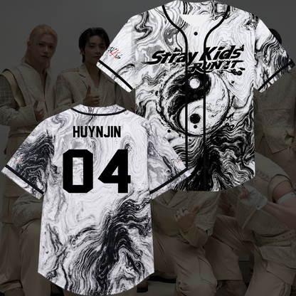 Stray Kids Run It World Tour Graphic Baseball Jersey White Marble Kpop Streetwear Gift For Fans
